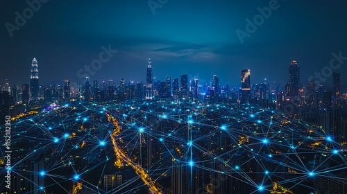 Wallpaper Mural Smart digital city with connection cyber security network reciprocity over the cityscape . future smart wireless digital city and social media networking systems that connects people within the city Torontodigital.ca