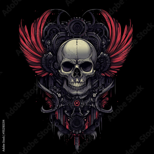 Skull and Wing Back illustration photo