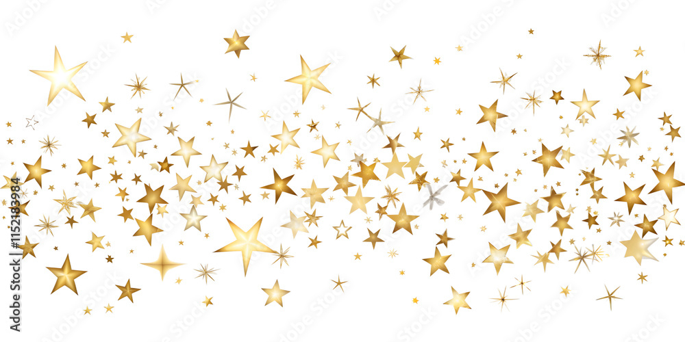 Decorative golden stars scattered across a white background create a festive atmosphere for celebrations and events Decorative golden stars scattered across a white background create a festive atmosphere for celebrations and events