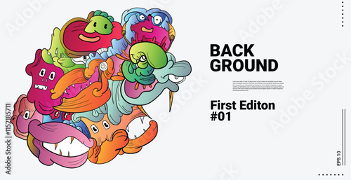 Colorful Abstract Background Patterns for Web Design, Landing Pages, Social Media Stories, and Print Materials Cute cartoon monster character. Flat design. Illustration.