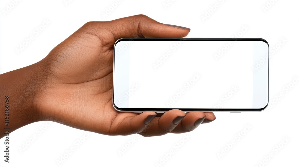 Close-up of a hand holding a smartphone with a blank screen. Close-up of a hand holding a smartphone with a blank screen.