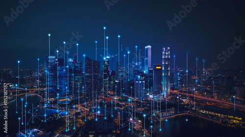 Wallpaper Mural Smart digital city with connection cyber security network reciprocity over the cityscape . future smart wireless digital city and social media networking systems that connects people within the city Torontodigital.ca