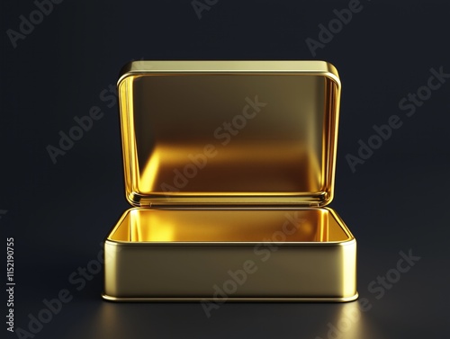 Open gold box on dark background reflecting warm light