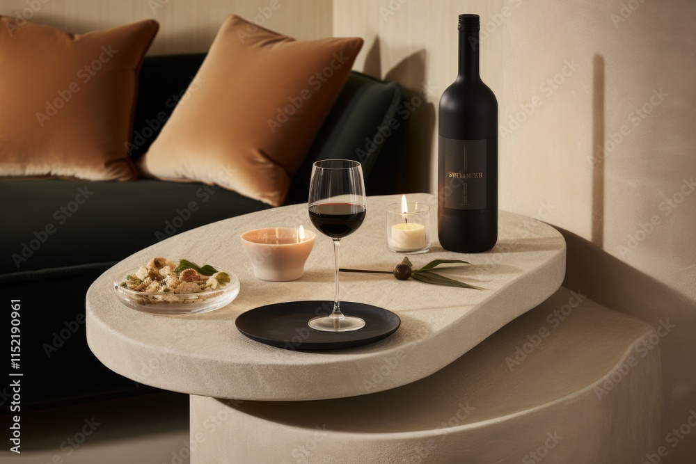 Minimalist seat design with fold out table featuring book and water bottle in neutral tones Minimalist seat design with fold out table featuring book and water bottle in neutral tones