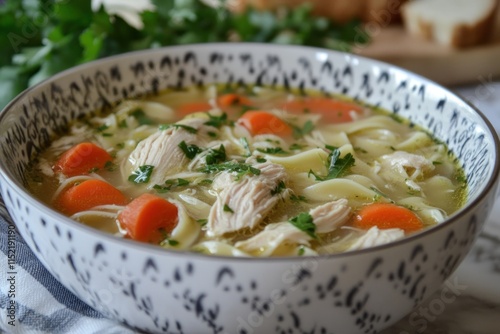 Delicious Chicken Noodle Soup in a Bowl photo