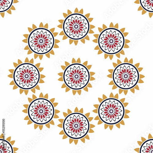 bed sheet circular kutch motifs seamless repeating pattern