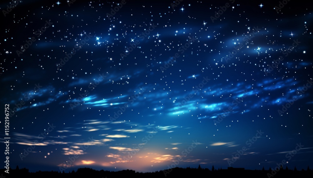 Naklejka premium A serene night sky filled with sparkling stars and a bright, luminous moon casting a gentle glow.