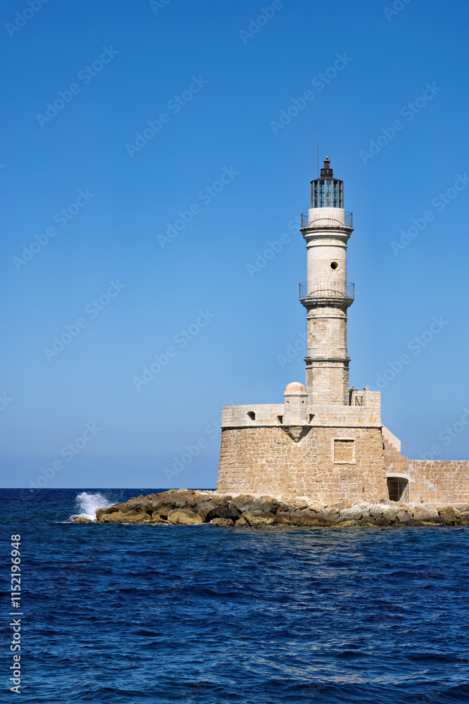historical lighthouse of Chania on Crete in summer, Greece historical lighthouse of Chania on Crete in summer, Greece