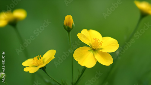 pretty little yellow flowers in green 