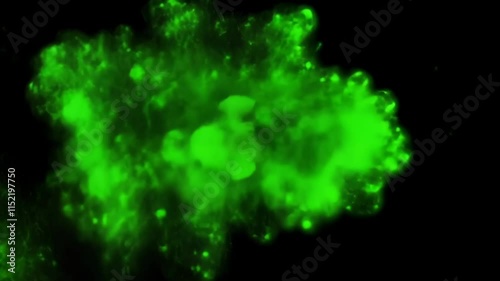 Realistic bad smell cloud with green vapors on a black background. Stink clouds of smoke, smog, and chemical stench gases. Animated green stink cloud isolated in a dark setting.