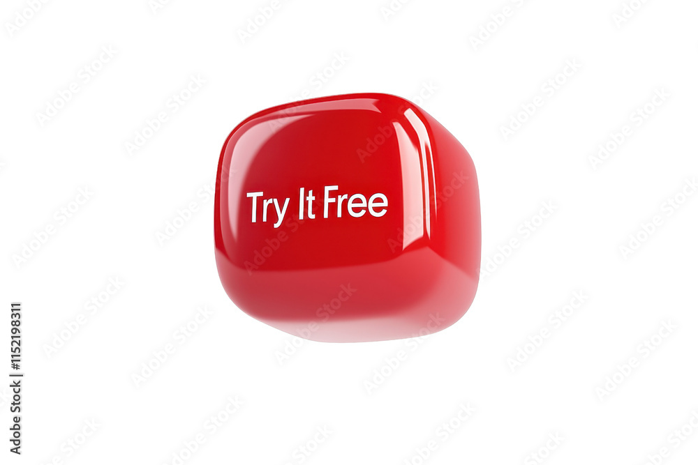 A glossy red button with the text A glossy red button with the text