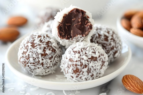 Delicious Chocolate Coconut Almond Balls on Plate photo