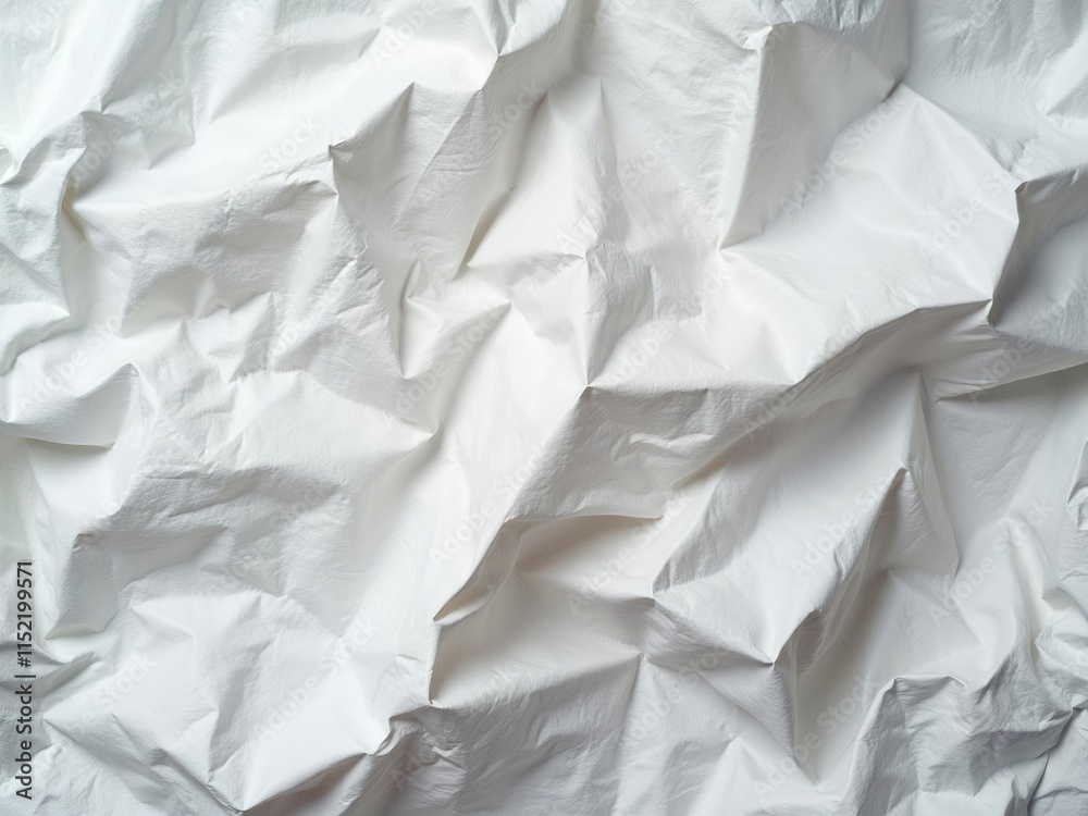 Obraz premium White Paper Textured Background, Abstract Crumpled Sheet, Wrinkled Surface Design, Seamless Crinkle Pattern, Minimalist Paper Backdrop, Soft Light Paper Texture, Creative Paper Material