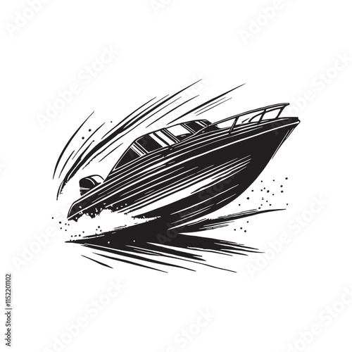 Speed Boat silhouette, Powerboat, Motorboat vector illustration.  