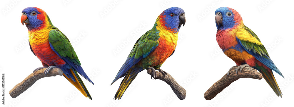 Naklejka premium Colorful Parrots Isolated on Transparent Background