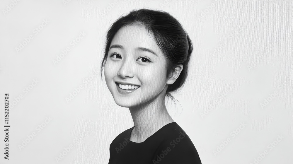 Portrait of a Smiling Young Woman - A cheerful young Asian woman with a bright smile, symbolizing joy, youth, beauty, optimism, and confidence.