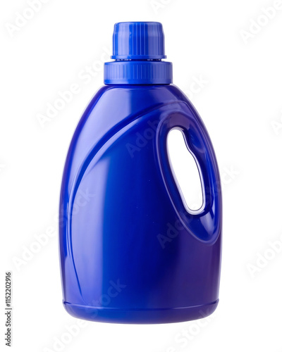 Blue detergent bottle with flip top cap, ideal for laundry and cleaning products. Isolated on transparent background, png cut-out