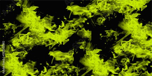 Vivid Fusion with Yellow-Green Flames on Black Canvas.  Abstract Green Flame Swirls and Intense Green Fire Design. Vivid Combustion and Yellow-Green Fire Motion. Rustic grunge Dynamic Neon Texture.