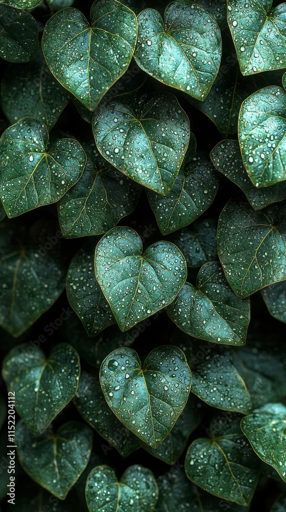 Obraz premium Glistening Green Leaves: A Close-Up of Nature's Dew-Kissed Beauty