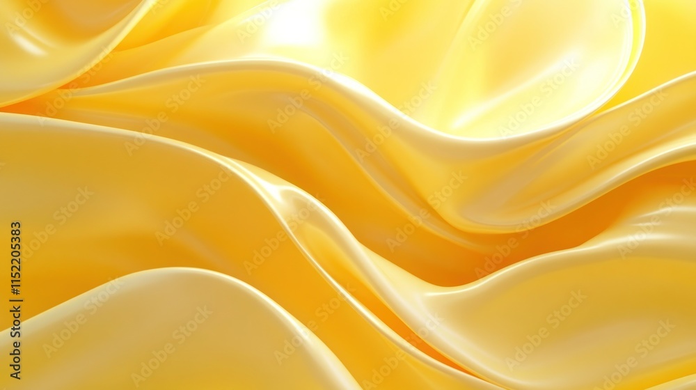 Obraz premium A close-up of flowing, glossy yellow fabric creating a smooth, wavy texture.