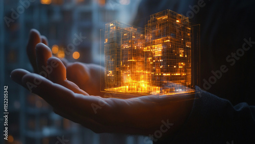 Wallpaper Mural Businessman holding a hologram of a building in his hand, a virtual architecture and construction  Torontodigital.ca