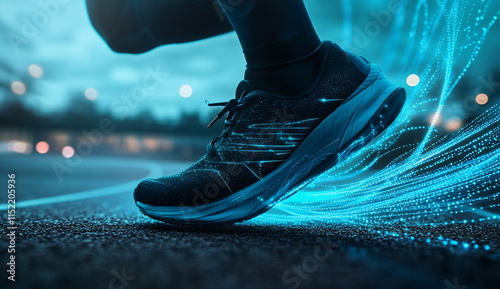 Wallpaper Mural Close-up of a runner's shoe on a track with digital wave visualizations, motion graphic effects Torontodigital.ca