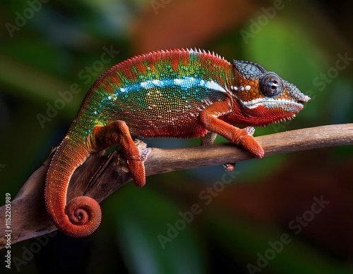 Un camaleón cambiando de color sobre una rama