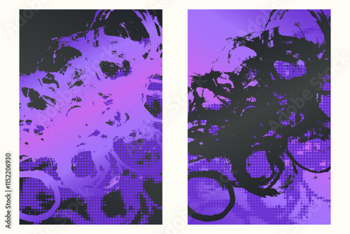 Watercolor or ink strokes in a grunge style banner template. Purple grunge design template with strokes. Perfect for adding an edgy and textured look to banners, posters, and creative designs. 