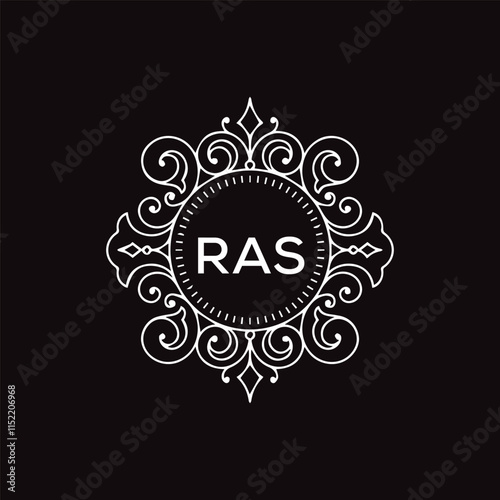 RAS letter logo design with black background in illustrator, vector logo modern alphabet font overlap style. calligraphy designs for logo, Poster, Invitation, etc.	