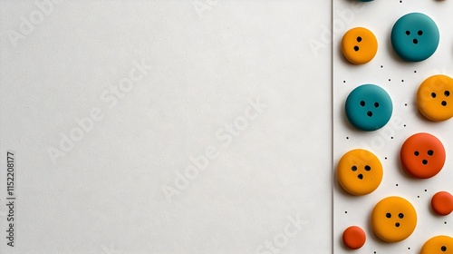 Colorful Buttons on a White Background with Copy Space for Design