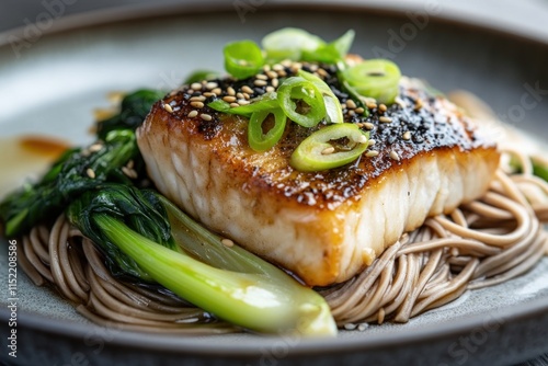 Pan Seared Fish with Noodles and Bok Choy