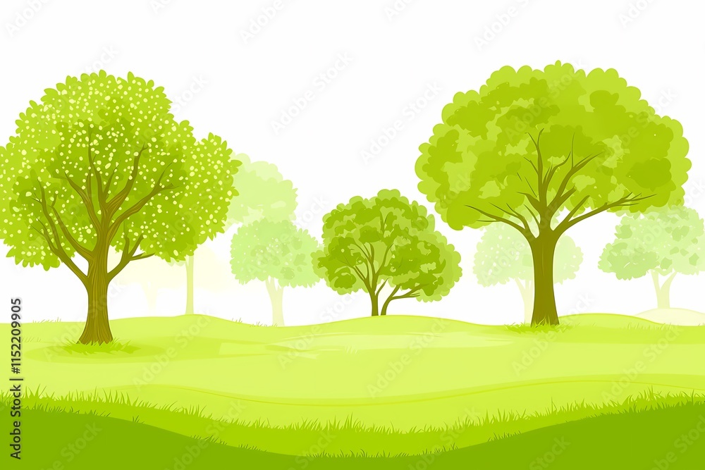 Lush Green Trees in a Vibrant Nature Landscape Illustration Lush Green Trees in a Vibrant Nature Landscape Illustration