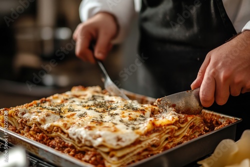 Delicious Lasagna Being Served From Baking Dish