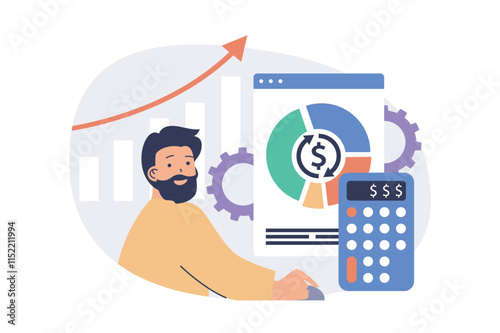 Business analytics web concept with flat cartoon people for website design.