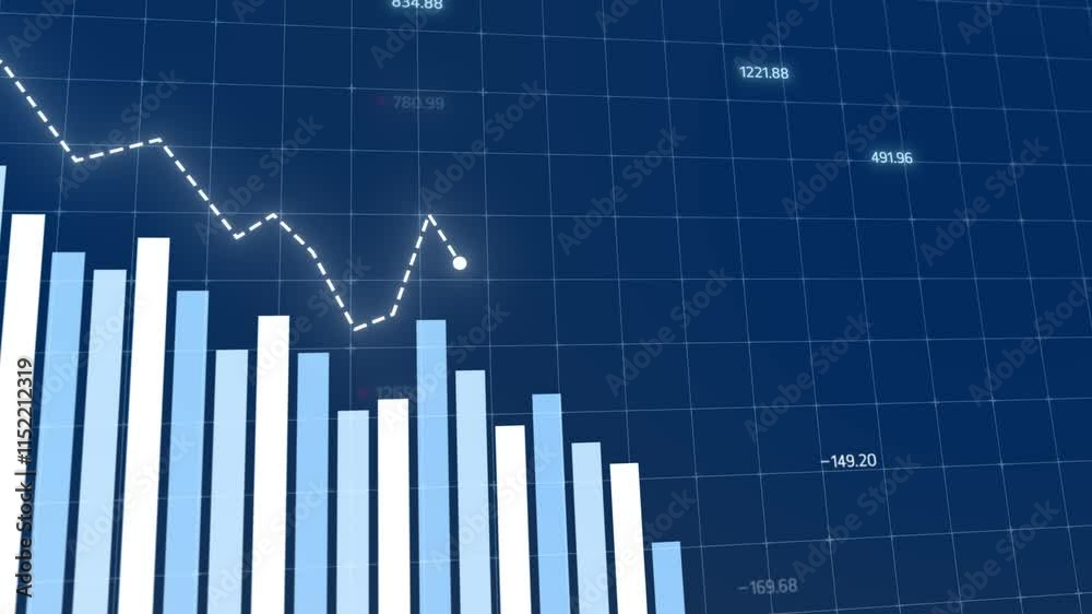 Stock market decline with blue bars and downward trend arrows