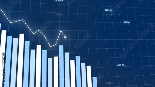Stock market decline with blue bars and downward trend arrows