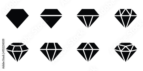 diamonds icon set. Gemstone diamond collection. precious crystal stones. Diamond icons flat styles editable stock for mobile and web designs. Rich symbols collection isolated on white background.