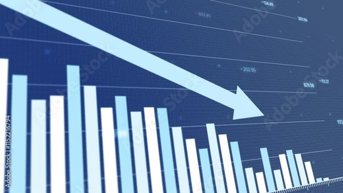 Dynamic infographic presentation, sequential diagrams illustrating decreased profit trends, sharp downward arrows indicating falling values, blue background, clean modern design, Copy space.