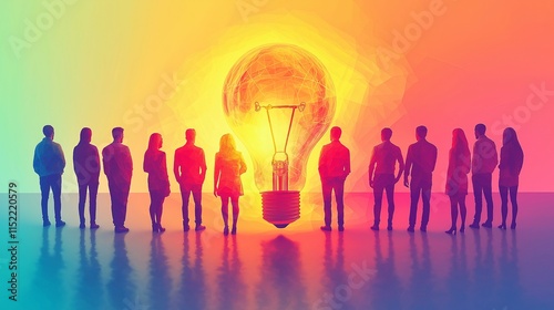 illustration of a team of young workers thinking about a new idea, brainstorming, team manager	