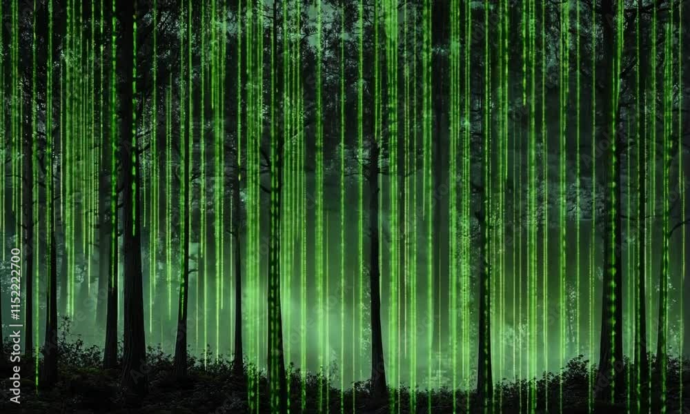 Enchanted Forest Digital Rain: A Mystical Blend of Nature and Technology
