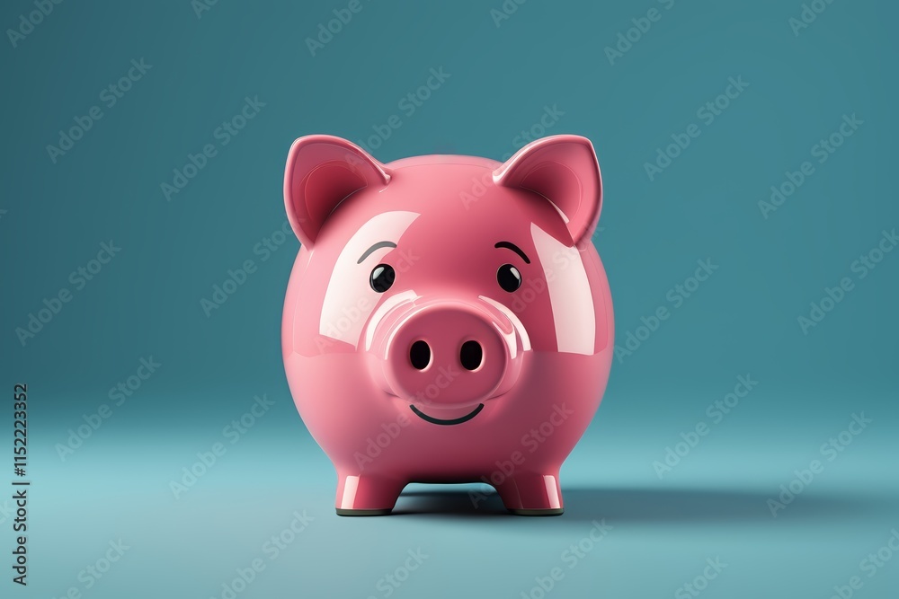 arafed piggy bank with a happy face on a blue background arafed piggy bank with a happy face on a blue background