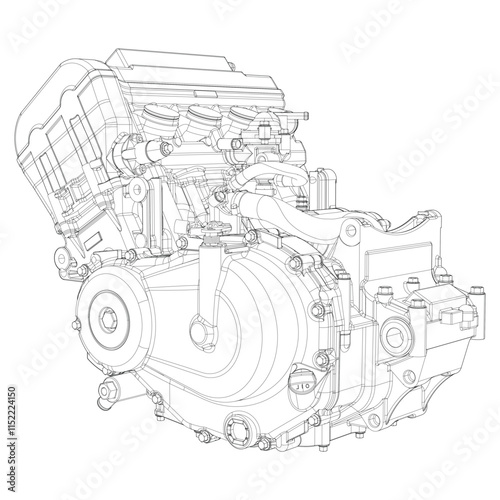 Motorcycle engine icon design template, outline icon, black line art vector illustration isolated on white background