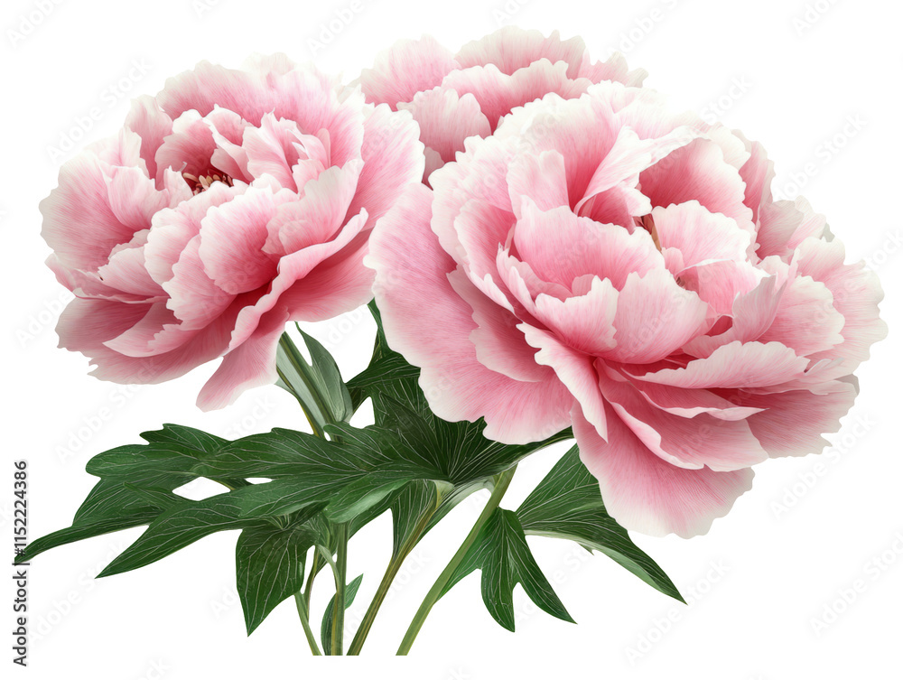 Realistic Pink and White Peony Flowers Isolated on Clear Background Realistic Pink and White Peony Flowers Isolated on Clear Background