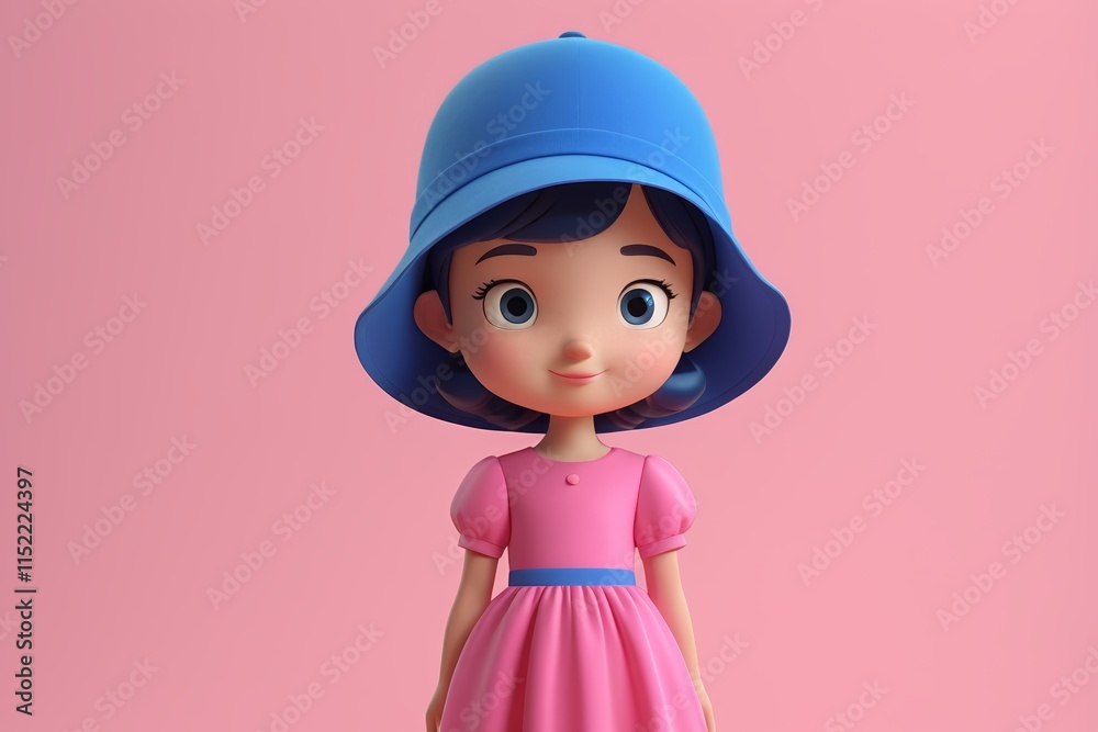 a close up of a cartoon character wearing a pink dress and a blue hat a close up of a cartoon character wearing a pink dress and a blue hat