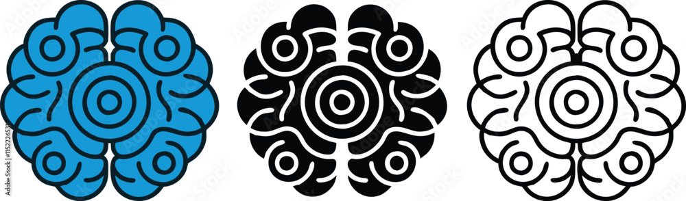Abstract Brain Designs Blue, Black, Outline, Circular, Concentric Abstract Brain Designs Blue, Black, Outline, Circular, Concentric