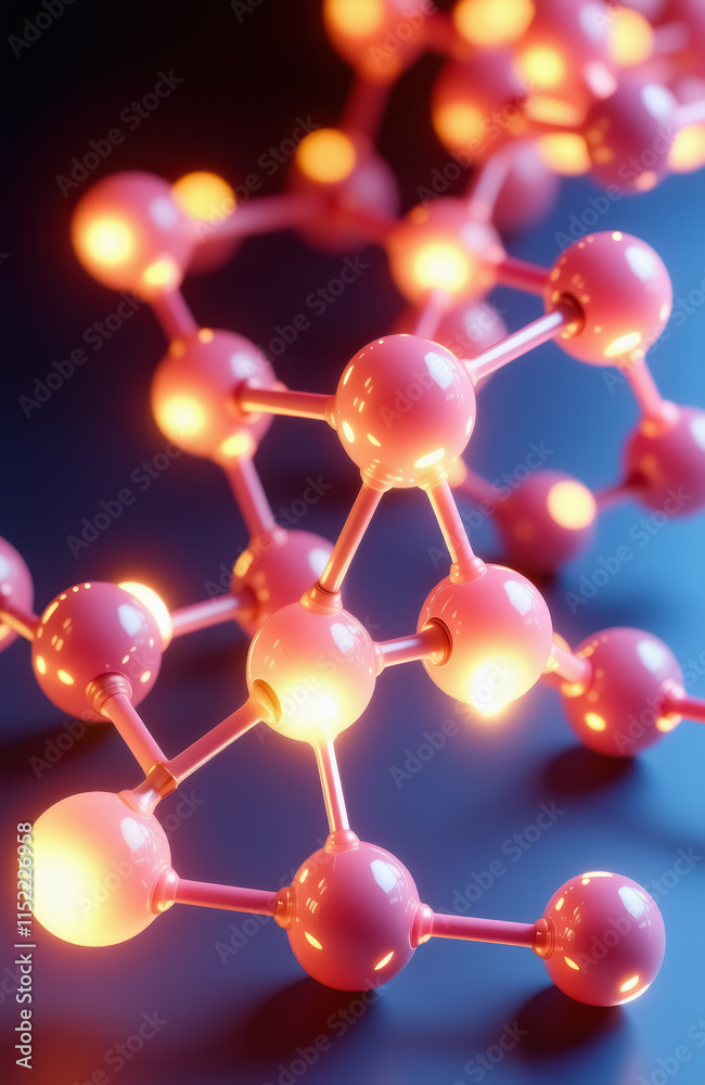 Glowing molecular structure with luminous connections on dark background Glowing molecular structure with luminous connections on dark background