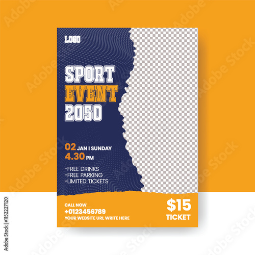 Sports event editable print flyer or poster template and fitness workout flyer poster, leaflet brochure cover design