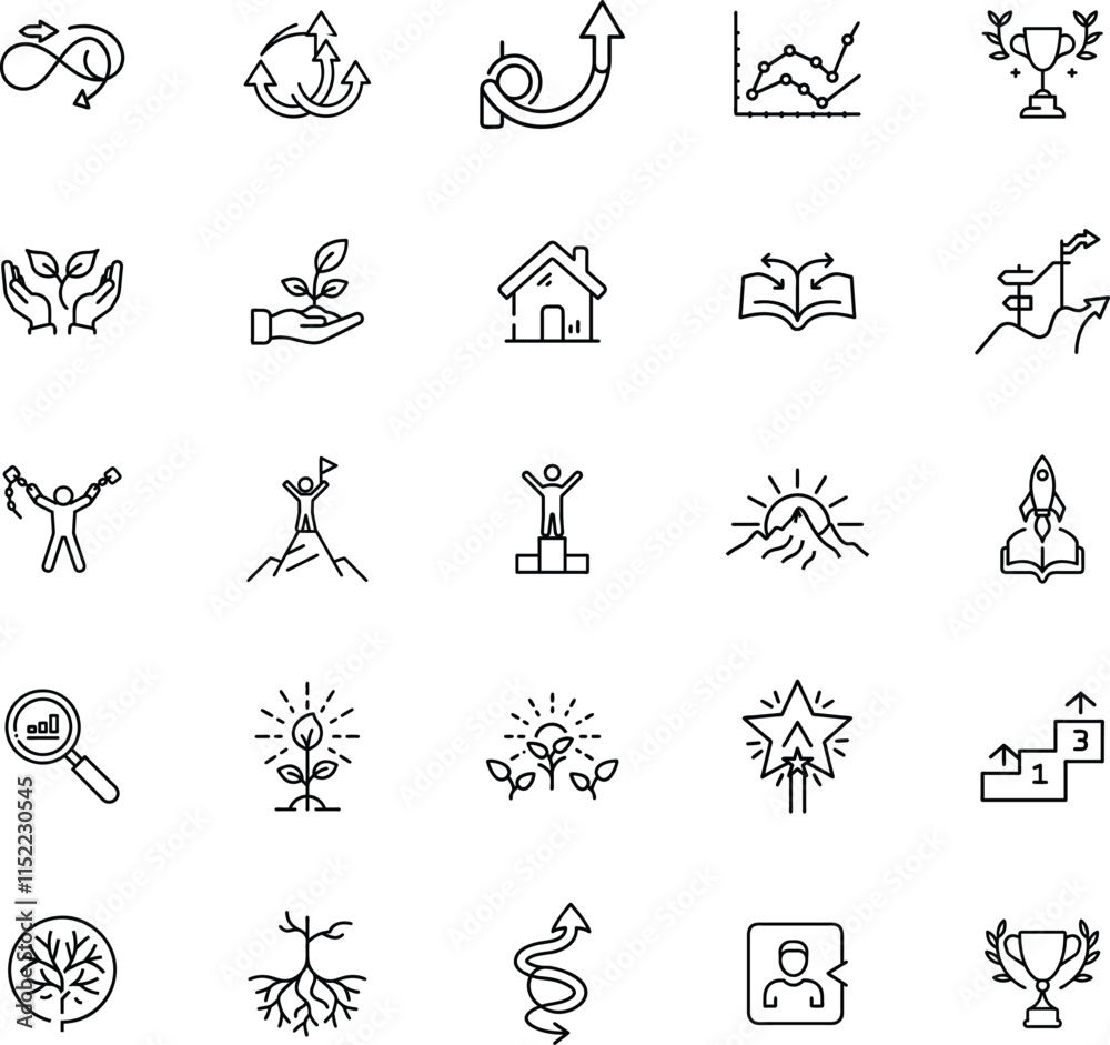 Fototapeta premium Growth, Success, Achievement, Progress, Icons, Strategy, Development, Goals, Vision, Leadership