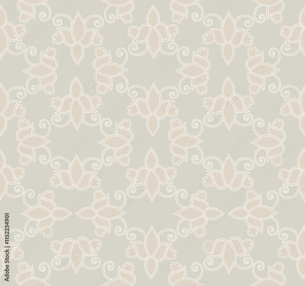 Arabesque floral seamless pattern. Flourish ornamental texture in damask asian style.