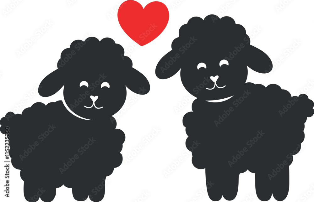Obraz premium Cute Cartoon Sheep with Heart Vector Illustration